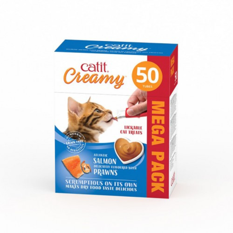 CATIT CREAMY DE SALMÓN Y GAMBAS (50 UNIDADES)