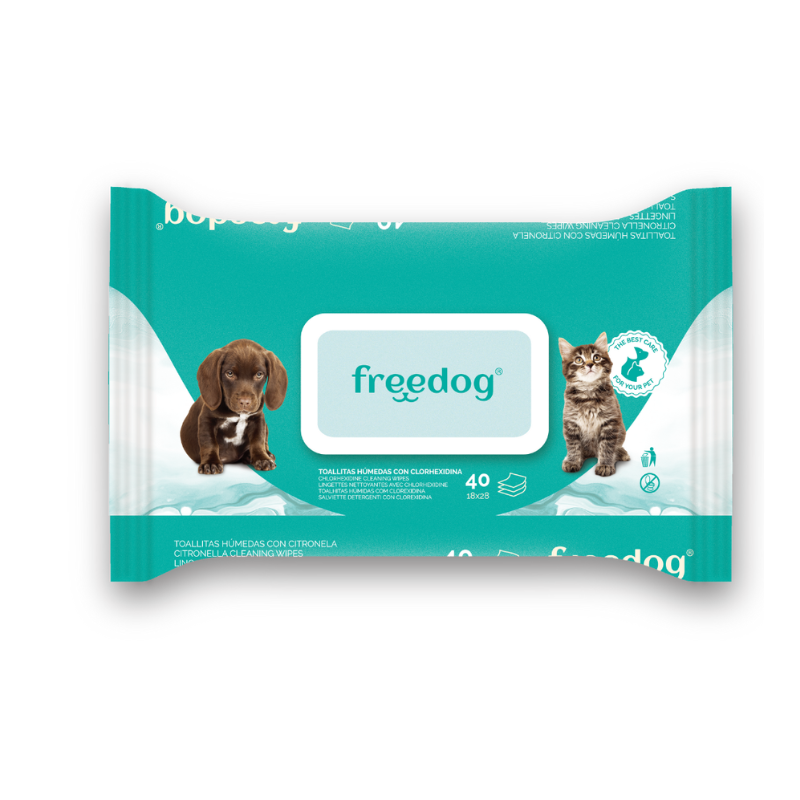 FREEDOG TOALLITAS HUMEDAS CLORHEXIDINA GRANDE 40UD 28X18CM