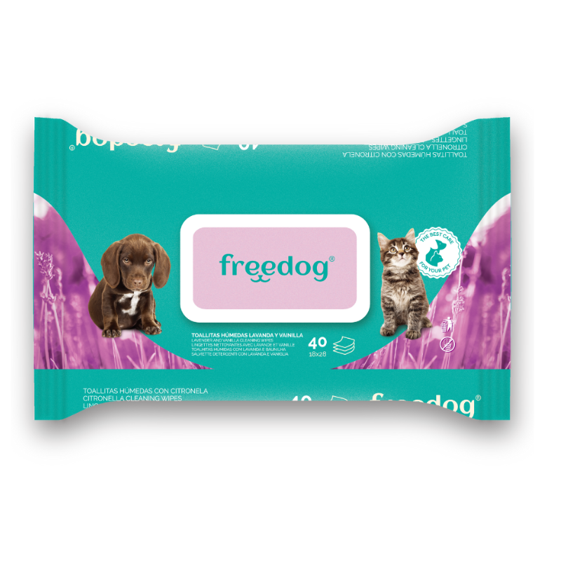 FREEDOG TOALLITAS HUMEDAS LAVANDA Y VAINILLA GRANDE 40UD 28X18CM