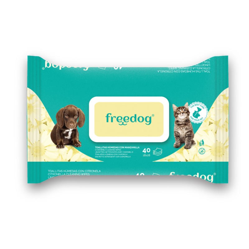 FREEDOG TOALLITAS HUMEDAS MANZANILLA GRANDE 40UD 28X18CM