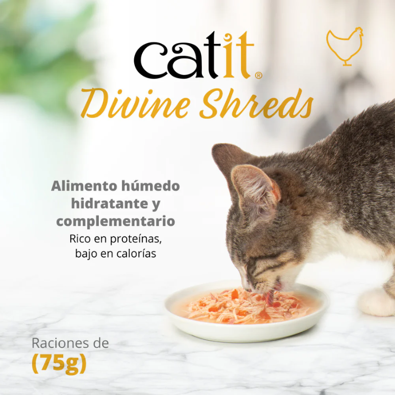 CATIT DIVINE SHREDS SOPAS DE POLLO PARA GATOS CABALLA Y BROCOLI 18 X 75 G