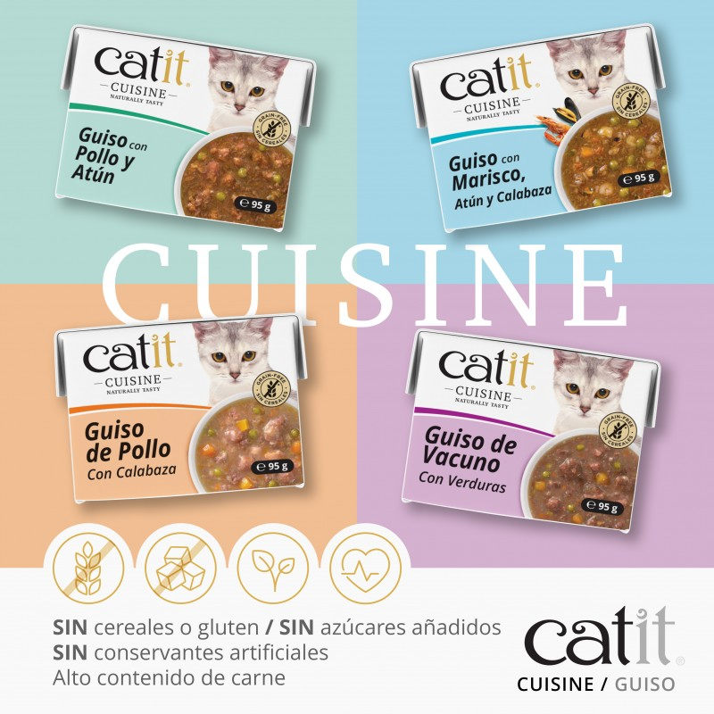 GUISO CATIT CUISINE PARA GATOS MARISCO ATUN Y CALABAZA 12 X 95 G