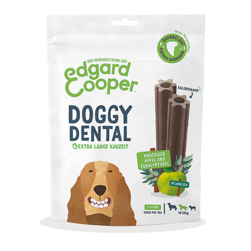 EDGARD COOPER PERROS MEDIANOS DOGGY DENTAL MANZANA Y EUCALIPTO 8X160G 10-25 KG