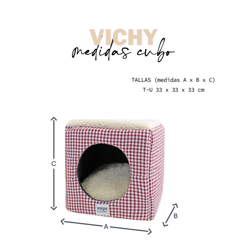 CAMA CUBO PERROS Y GATOS VICHY GRANA YAGU 33 x 33 x 33 CM