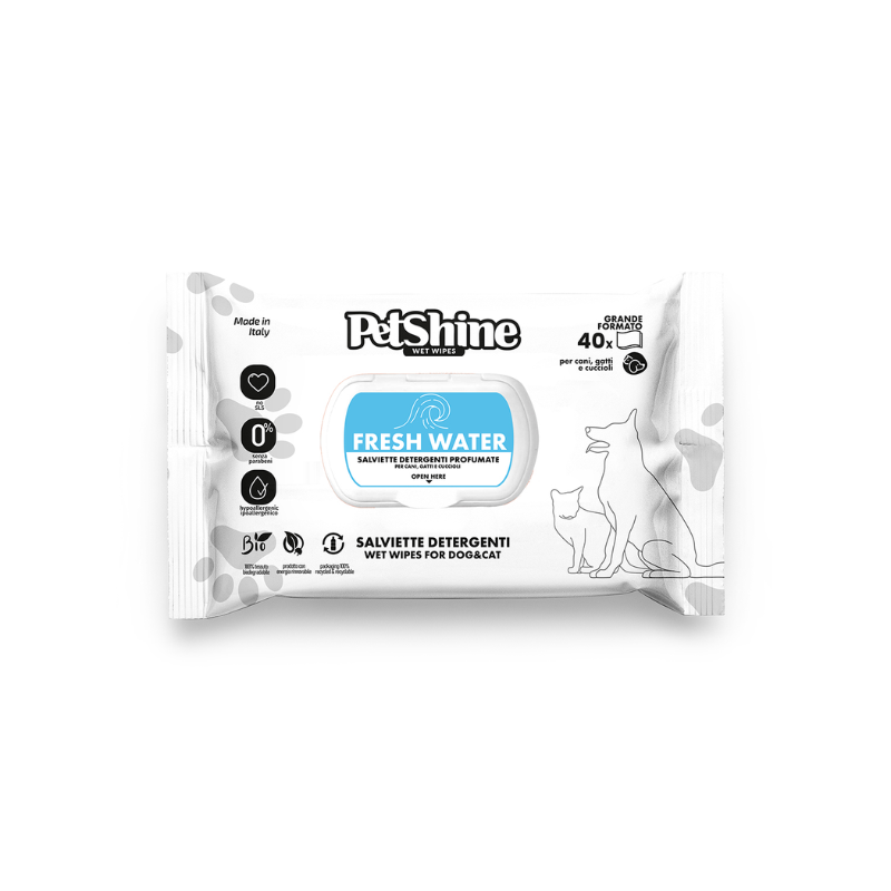 TOALLITAS HIGIENE PARA PERROS Y GATOS AGUA FRESCA PETSHINE