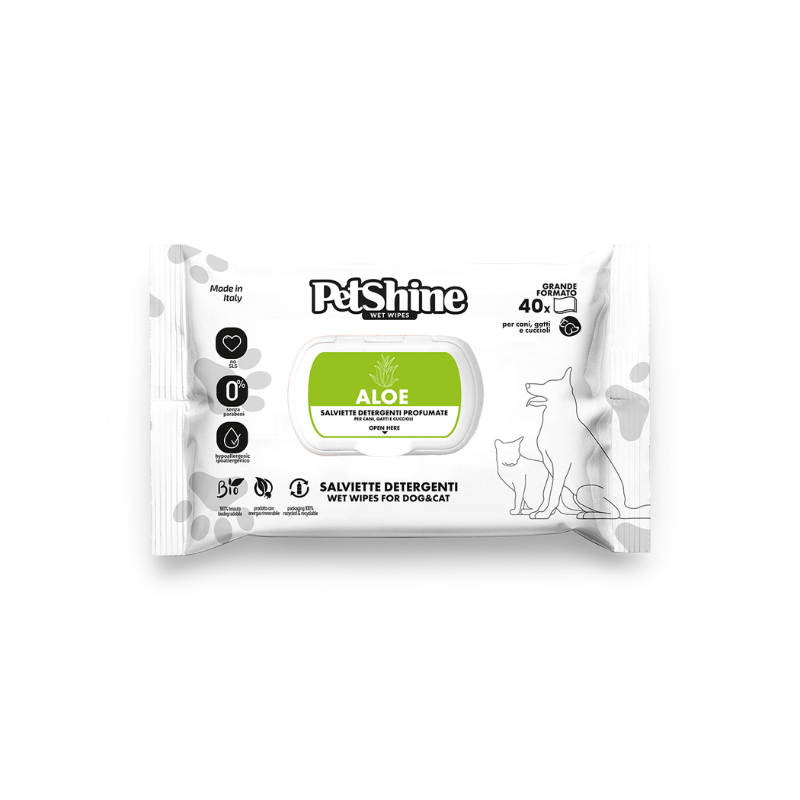 TOALLITAS HIGIENE PARA PERROS Y GATOS ALOE VERA PETSHINE